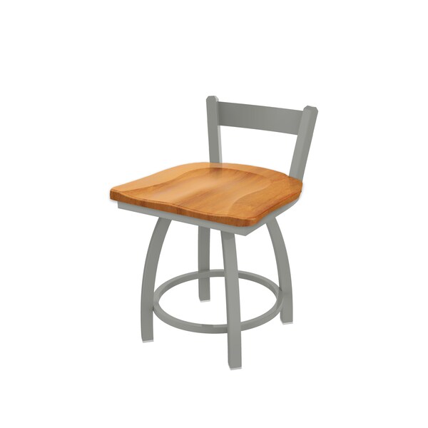 18" Low Back Swivel Vanity Stool, Nickel Finish, Med Maple Seat